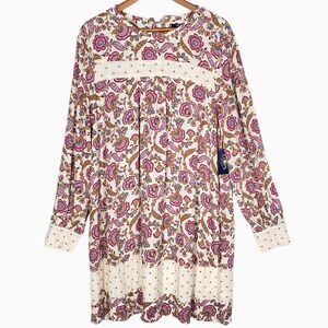 Chaps Womens Babydoll Dress XL Cream Pink Floral Paisley Cottagecore Retro New